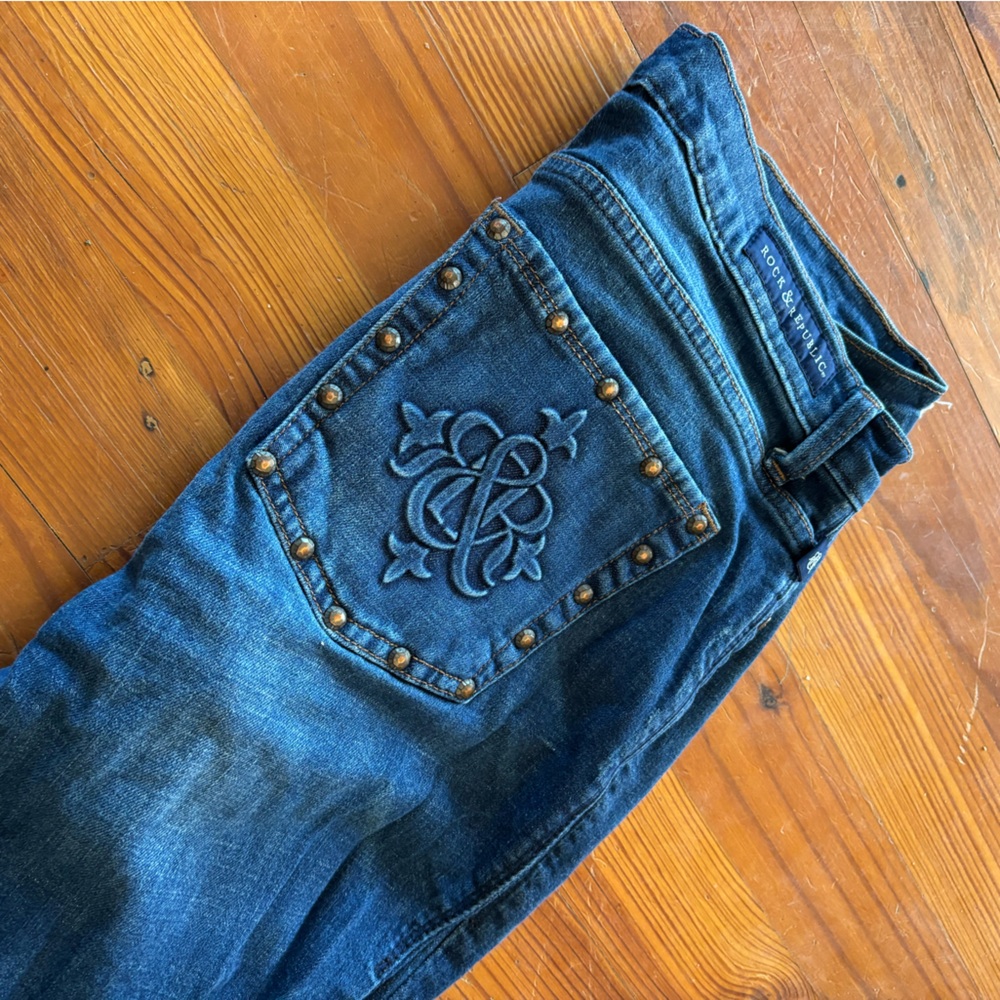 Rock & Republic Dark Blue Embroidered Stud Pocket Jeans